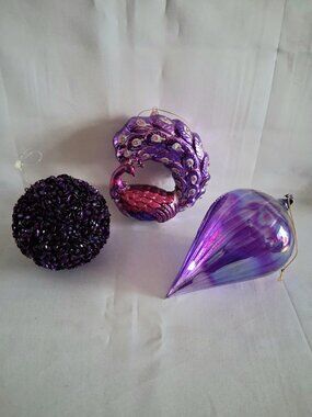 Lot of 3 Purple Christmas Ornaments